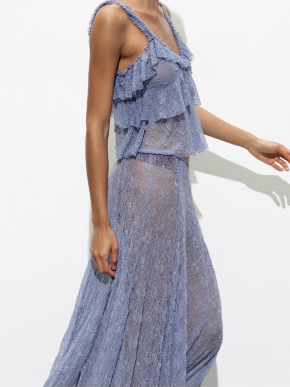 Zara Dusty Lavender Ruffled Lace Two-Piece Set